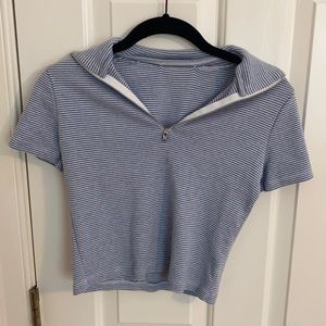 White and blue striped cropped brandy top